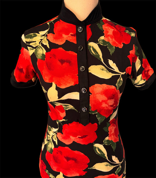 Women's Bold Red Floral Shirt- Nicole Style | Chelle Designs