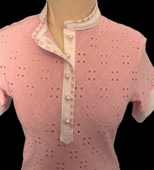 Pink Broderie Anglaise Stretch Fabric - Nicole Style | Chelle Designs | Made to order 3-5 days