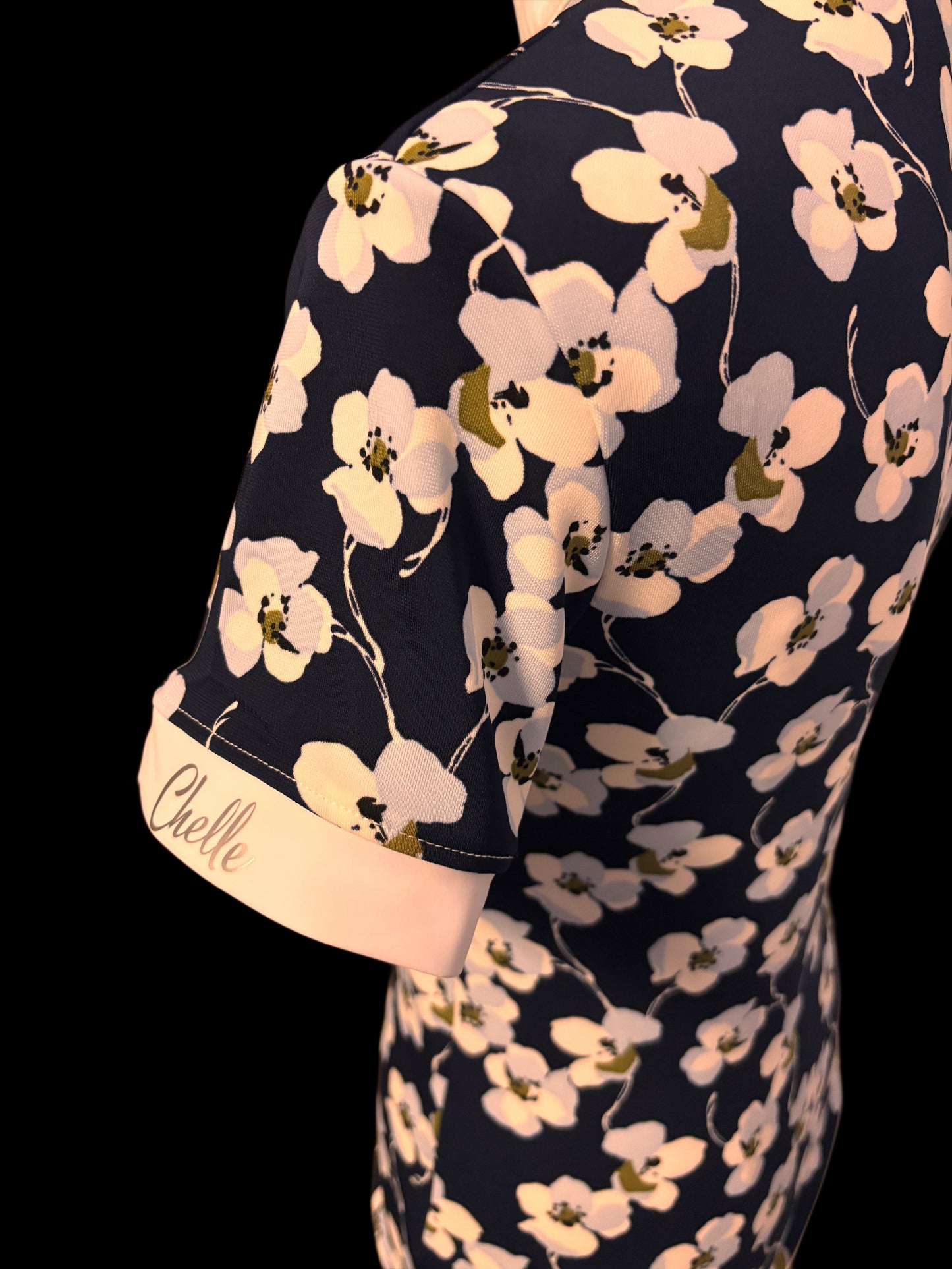 Women's Navy Floral Shirt with Collar and Zip- Emma Style | Chelle Designs