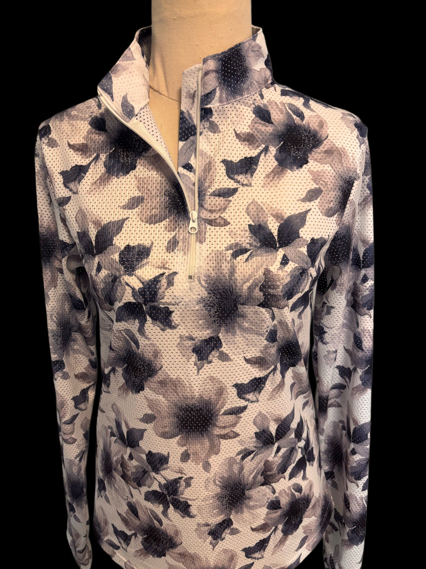 "Claire LW in Blue Floral Print Shirt - Australian Made Performance Mesh"