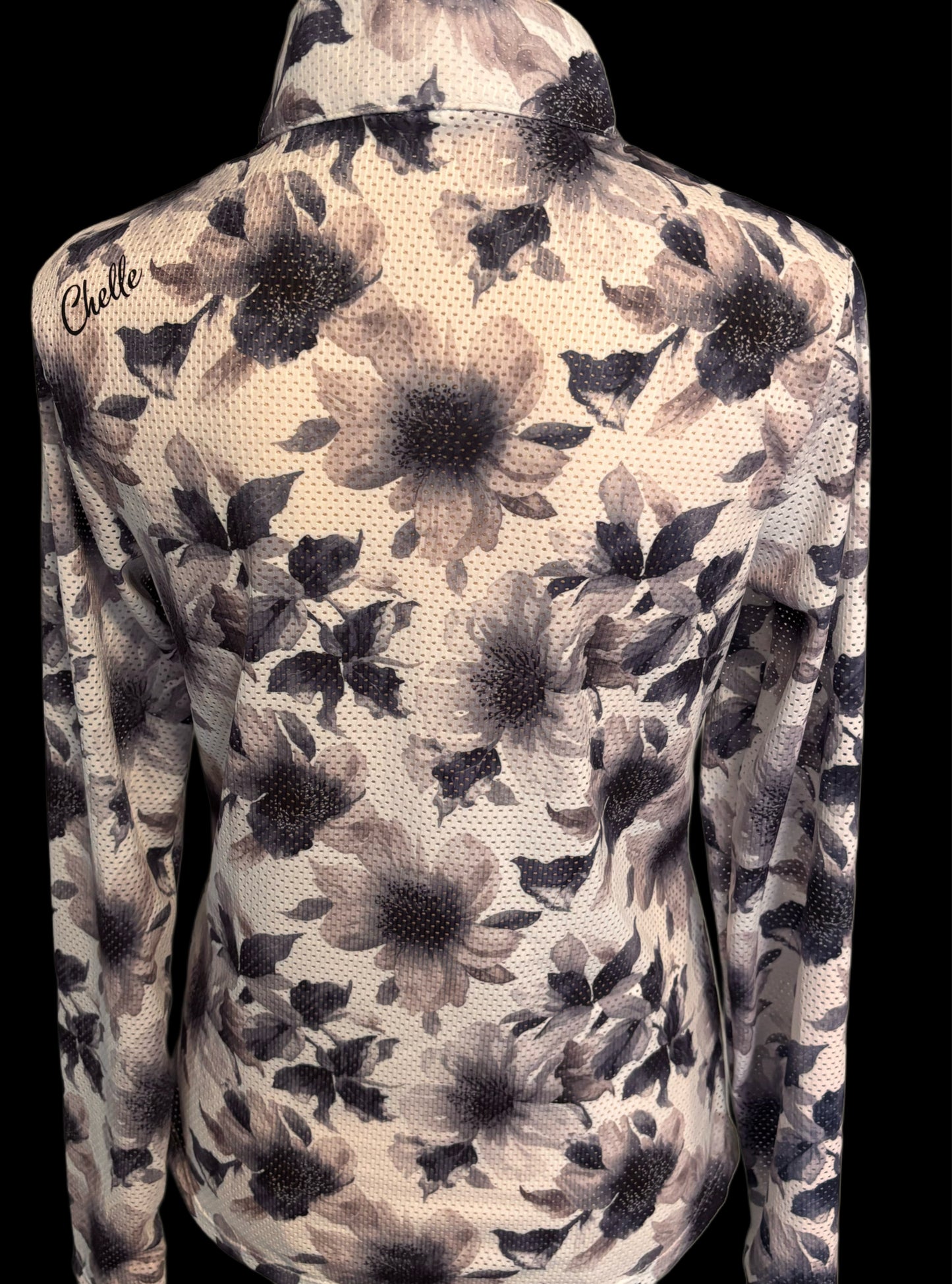 "Claire LW in Blue Floral Print Shirt - Australian Made Performance Mesh"