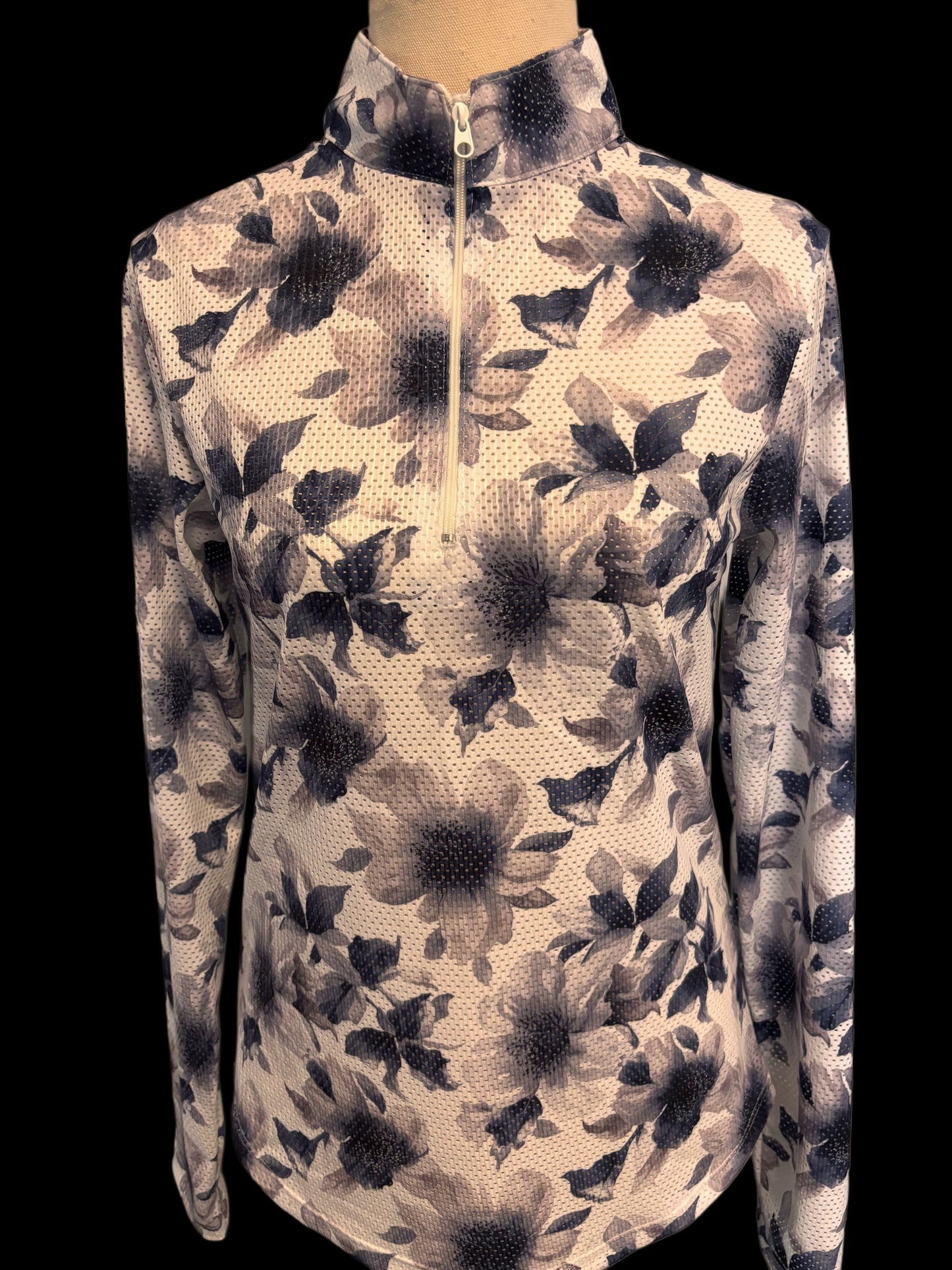 "Claire LW in Blue Floral Print Shirt - Australian Made Performance Mesh"