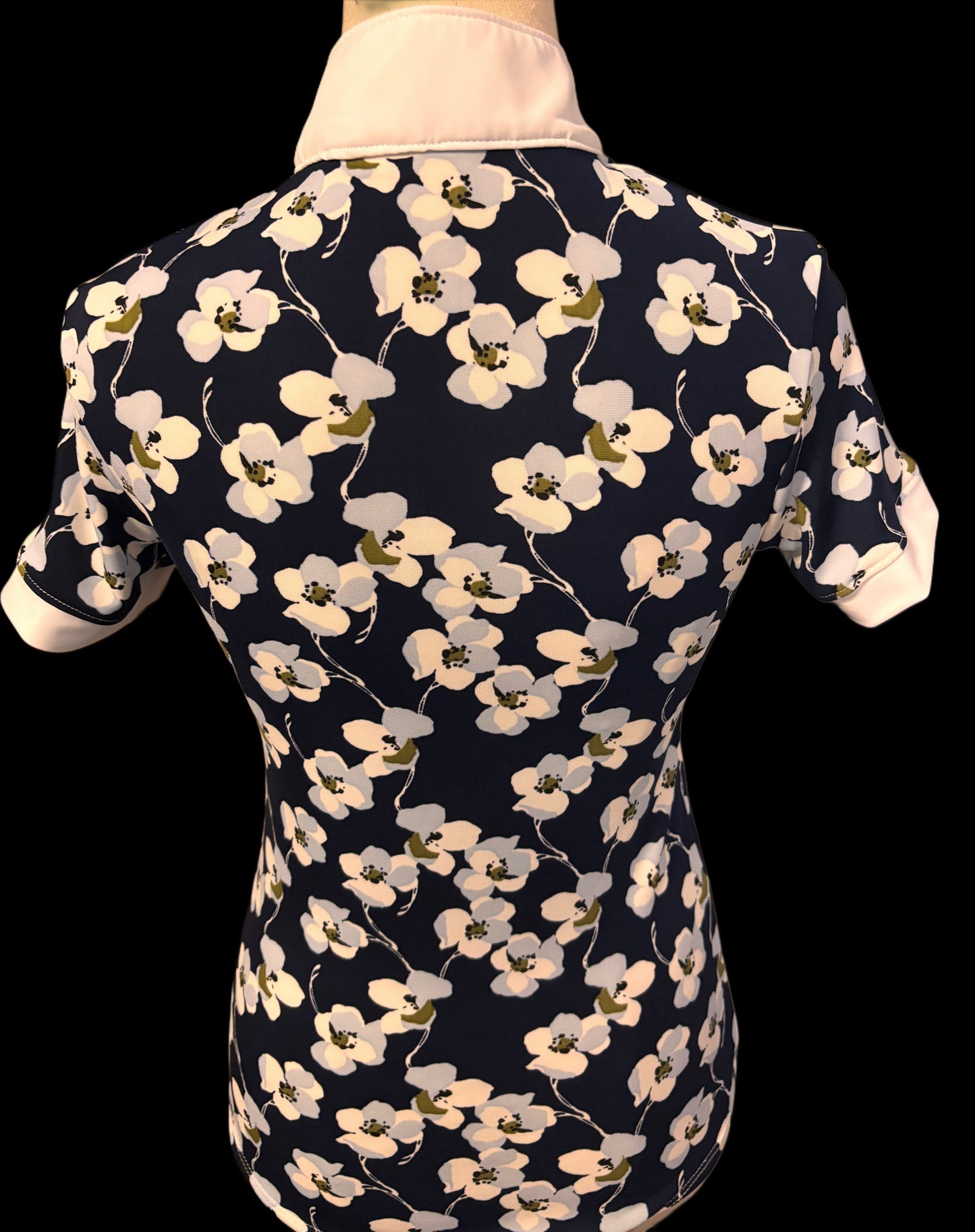 Women's Navy Floral Shirt with Collar and Zip- Emma Style | Chelle Designs